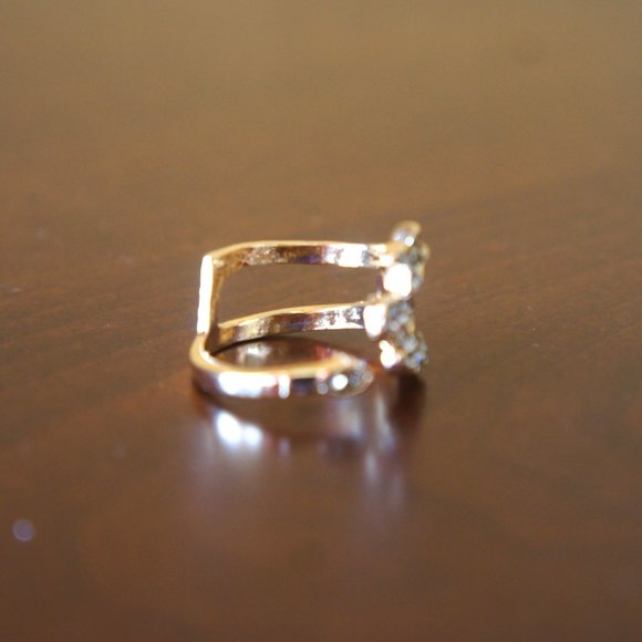 Gold & CZ Flower Leaf Adjustable Ring - Picture 10 of 11